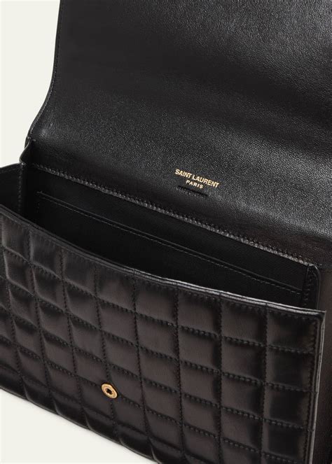 Saint Laurent YSL Monogram Flap Clutch Bag in Quilted Smooth 